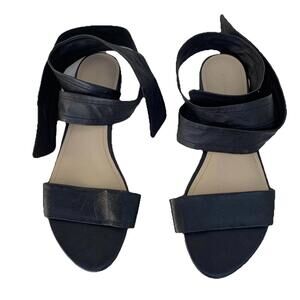 Pour La Victoire Women's Black Genuine Leather Lace Up Sandals Flats Sz 6